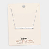 'Sisters' Horizontal Metal Bar Pendant Necklace
