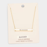 'Blessed' Horizontal Metal Bar Pendant Necklace