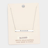 'Blessed' Horizontal Metal Bar Pendant Necklace