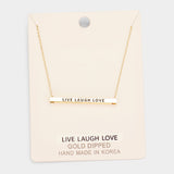 'Live Laugh Love' Horizontal Metal Bar Pendant Necklace