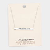 'Live Laugh Love' Horizontal Metal Bar Pendant Necklace