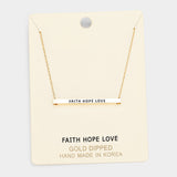 'Faith Hope Love' Horizontal Metal Bar Pendant Necklace