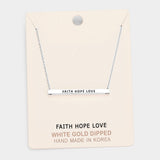 'Faith Hope Love' Horizontal Metal Bar Pendant Necklace