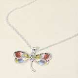 Antique Metal Enamel Dragonfly Pendant Necklace