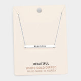 'Beautiful' Horizontal Metal Bar Pendant Necklace