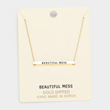'Beautiful Mess' Horizontal Metal Bar Pendant Necklace
