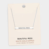 'Beautiful Mess' Horizontal Metal Bar Pendant Necklace