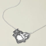 Antique Metal Rose Embossed Heart Pendant Necklace