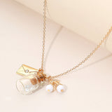 Whimsical Glass Bottle Envelope Cherry Charm Pendant Necklace