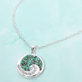 Crushed Pebble Swirl Wave Round Pendant Necklace