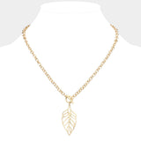 Cut Out Metal Leaf Pendant Toggle Necklace