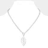 Cut Out Metal Leaf Pendant Toggle Necklace