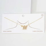 -W- CZ Initial Monogram Pendant Necklace
