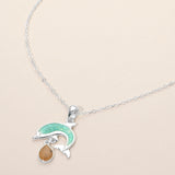 Dolphin Teardrop Charm Pendant Necklace