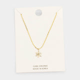 CZ Cubic Zirconia Turtle Pendant Necklace