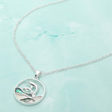 Abalone Double Dolphin Wave Round Pendant Necklace