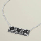 Triple Antique Metal Scrollwork Frame Square Tile Pendant Necklace