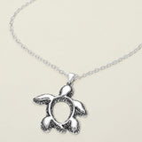 Antique Metal Open Sea Turtle Pendant Necklace