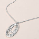 Metal Beaded Edge Layered Open Oval Pendant Necklace