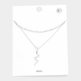 Brass Metal Snake Pendant Double Layered Necklace