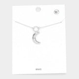 Brass Open Metal Circle Crescent Moon Link Pendant Necklace