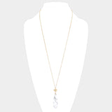 Metal Heart Teardrop Natural Stone Link Pendant Long Necklace