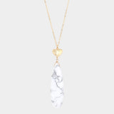Metal Heart Teardrop Natural Stone Link Pendant Long Necklace