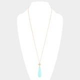 Metal Heart Teardrop Natural Stone Link Pendant Long Necklace