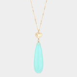 Metal Heart Teardrop Natural Stone Link Pendant Long Necklace