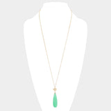 Metal Heart Teardrop Natural Stone Link Pendant Long Necklace