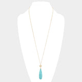 Metal Heart Teardrop Natural Stone Link Pendant Long Necklace