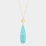 Metal Heart Teardrop Natural Stone Link Pendant Long Necklace