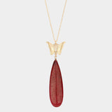 Butterfly Natural Stone Teardrop Link Pendant Long Necklace