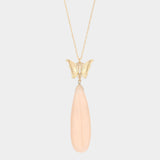 Butterfly Natural Stone Teardrop Link Pendant Long Necklace