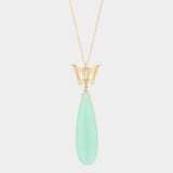 Butterfly Natural Stone Teardrop Link Pendant Long Necklace