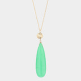 Textured Metal Round Natural Stone Teardrop Link Pendant Long Necklace
