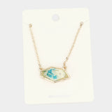 Angled Metal Trimmed Pressed Flower Pendant Necklace
