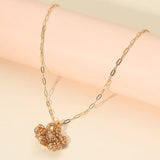 Beaded Flower Pendant Paperclip Chain Necklace