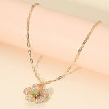 Beaded Flower Pendant Paperclip Chain Necklace