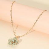Beaded Flower Pendant Paperclip Chain Necklace