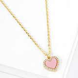 Gold Dipped CZ Stone Paved Rim Heart Pendant Necklace