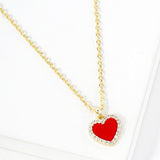 Gold Dipped CZ Stone Paved Rim Heart Pendant Necklace
