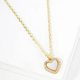 Gold Dipped CZ Stone Paved Rim Heart Pendant Necklace
