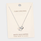 White Gold Dipped Cubic Zirconia Square Pendant Necklace