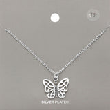 Silver Plated Metal Butterfly Pendant Necklace