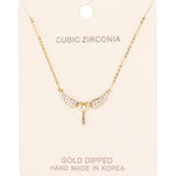 Gold Dipped CZ Angel Wings Key Pendant Necklace