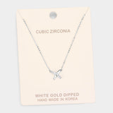White Gold Dipped Cubic Zirconia Crisscross Pendant Necklace