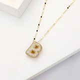 -B- Gold Dipped CZ Stone Paved Initial Monogram Pendant Necklace
