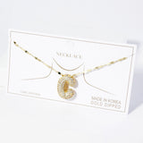 -C- Gold Dipped CZ Stone Paved Initial Monogram Pendant Necklace
