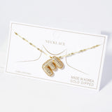 -E- Gold Dipped CZ Stone Paved Initial Monogram Pendant Necklace